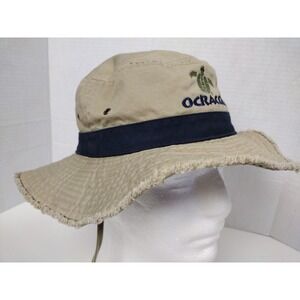 Vintage Hatteras Island Ocracoke Tan Sun Bucket Cap Hat Sea Turtle